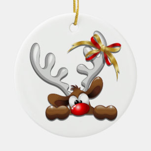 Reindeer Puzzled Funny Christmas Character Ceramic Tree Decoration