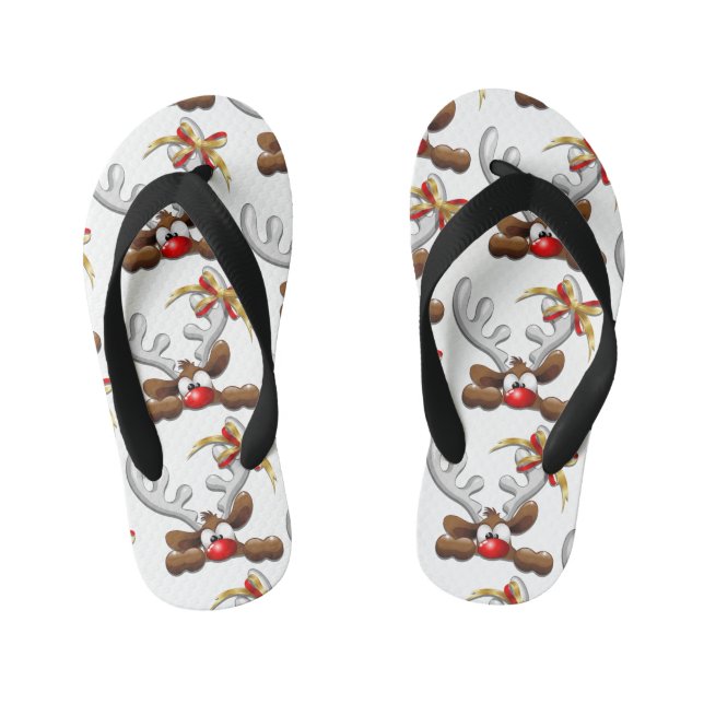 Reindeer Puzzled Funny Christmas Character Kid's Jandals (Footbed)