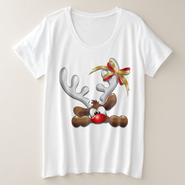 Reindeer Puzzled Funny Christmas Character Plus Size T-Shirt (Design Front)
