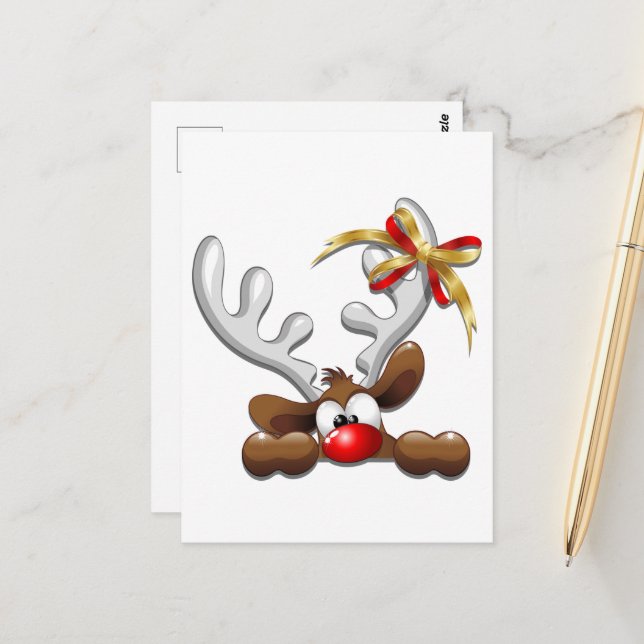 Reindeer Puzzled Funny Christmas Character Postcard (Front/Back In Situ)