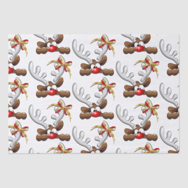 Reindeer Puzzled Funny Christmas Character Tissue Paper (Front)