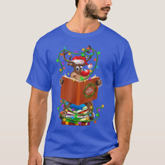 Reindeer Reading Books Christmas Lights Ornaments  T-Shirt