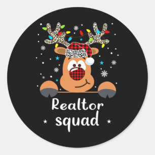 Reindeer Realtor Squad Christmas School Matching  Classic Round Sticker
