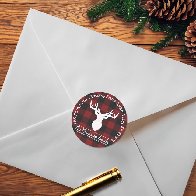Reindeer Red Buffalo Plaid Return Address Labels (Creator Uploaded)