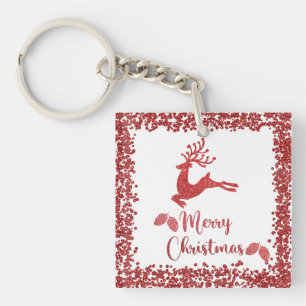 Reindeer red glitter- merry christmas key ring
