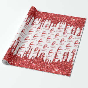 Reindeer red glitter- merry christmas wrapping paper