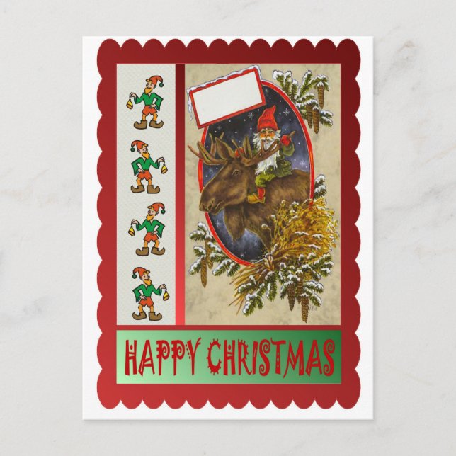 Reindeer ride holiday postcard (Front)