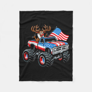 Reindeer Riding Monster Truck 4th Of July Fleece Blanket