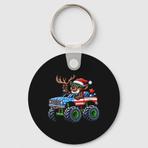 Reindeer Riding Monster Truck 4th Of July Key Ring