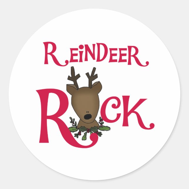 Reindeer Rock Christmas Holidays Classic Round Sticker (Front)