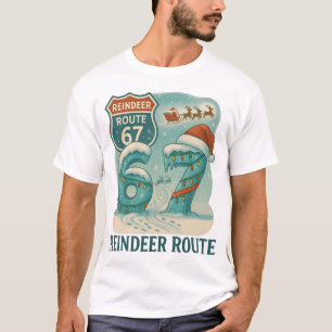 Reindeer Route 67 Christmas and Santa Sleigh T-Shirt