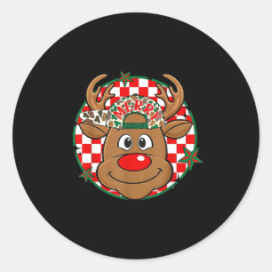 Reindeer Rudolph Merry Christmas Xmas Holiday Boys Classic Round Sticker