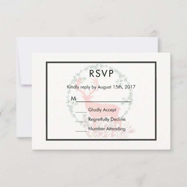 Reindeer Rustic Botanical Watercolor Wedding RSVP (Front)