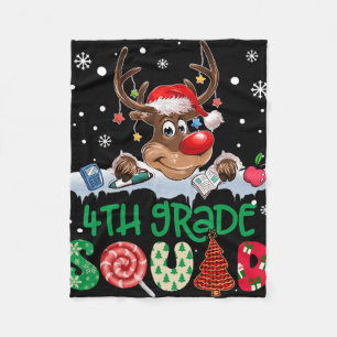 Reindeer Santa Hat 4th Grade Squad Teacher Christm Fleece Blanket