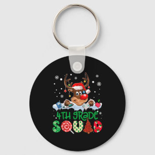 Reindeer Santa Hat 4th Grade Squad Teacher Christm Key Ring