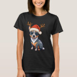 Reindeer Santa Hat Australian Cattle Christmas Fun T-Shirt<br><div class="desc">Reindeer Santa Hat Australian Cattle Christmas Funny Holiday</div>