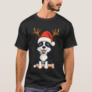 Reindeer Santa Hat Bearded Collie Christmas Funny  T-Shirt