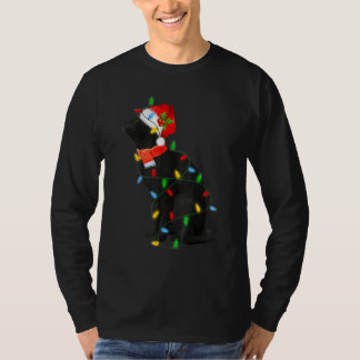 Reindeer Santa Hat Black Cat Christmas Lights Cute T-Shirt