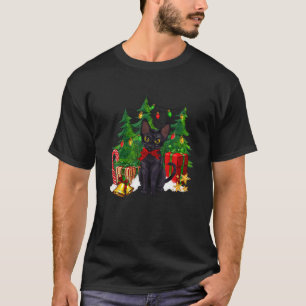 Reindeer Santa Hat Black Cat Christmas Lights Cute T-Shirt