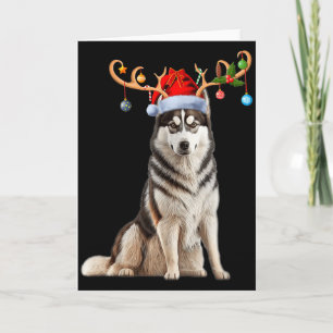 Reindeer Santa Hat Christmas Pajamas Husky Dog Xma Card