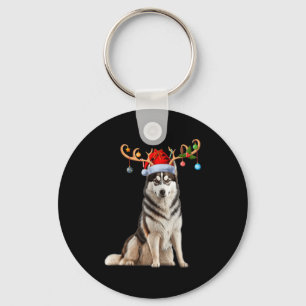 Reindeer Santa Hat Christmas Pajamas Husky Dog Xma Key Ring