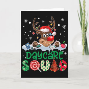 Reindeer Santa Hat Daycare Squad Teacher Christmas Card