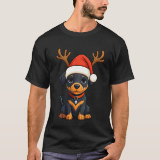 Reindeer Santa Hat Doberman Pinscher Christmas Fun T-Shirt