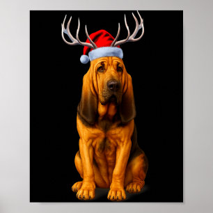 Reindeer Santa Hat Holiday Bloodhound Christmas  Poster