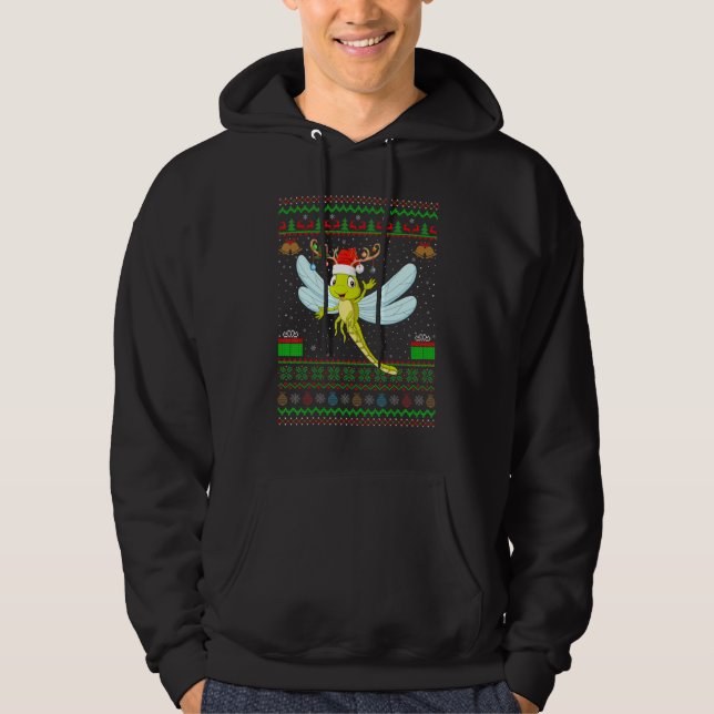 Reindeer Santa Hat Matching Ugly Dragonfly Christm Hoodie (Front)