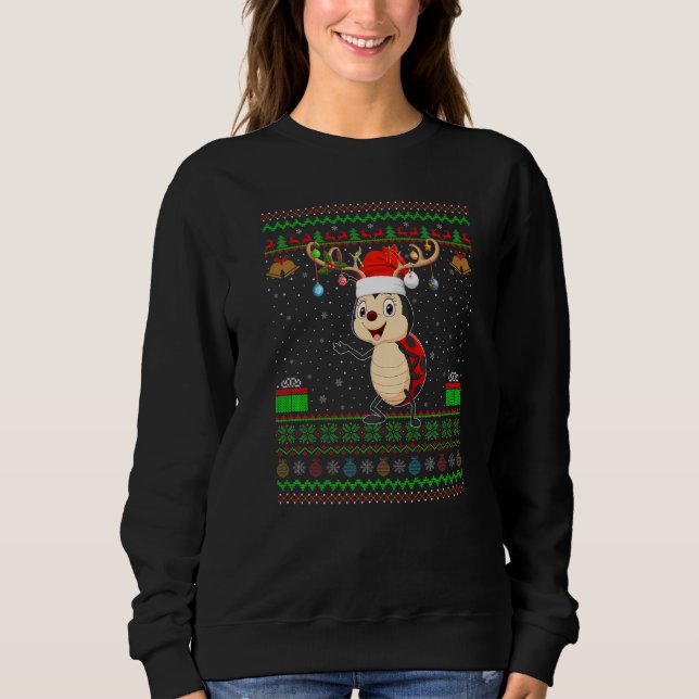 Reindeer Santa Hat Matching Ugly Ladybug Christmas Sweatshirt (Front)
