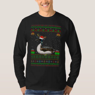 Reindeer Santa Hat Matching Ugly Loon Bird Christm T-Shirt