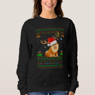 Reindeer Santa Hat Matching Ugly Pomeranian Christ Sweatshirt