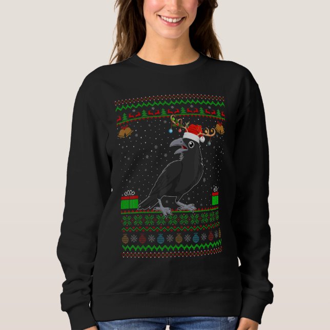 Reindeer Santa Hat Matching Ugly Raven Crow Christ Sweatshirt (Front)