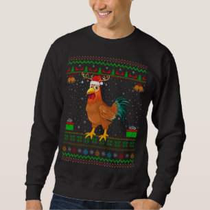 Reindeer Santa Hat Matching Ugly Rooster Christmas Sweatshirt