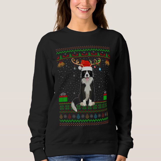 Reindeer Santa Hat Matching Ugly Rough Collie Chri Sweatshirt (Front)