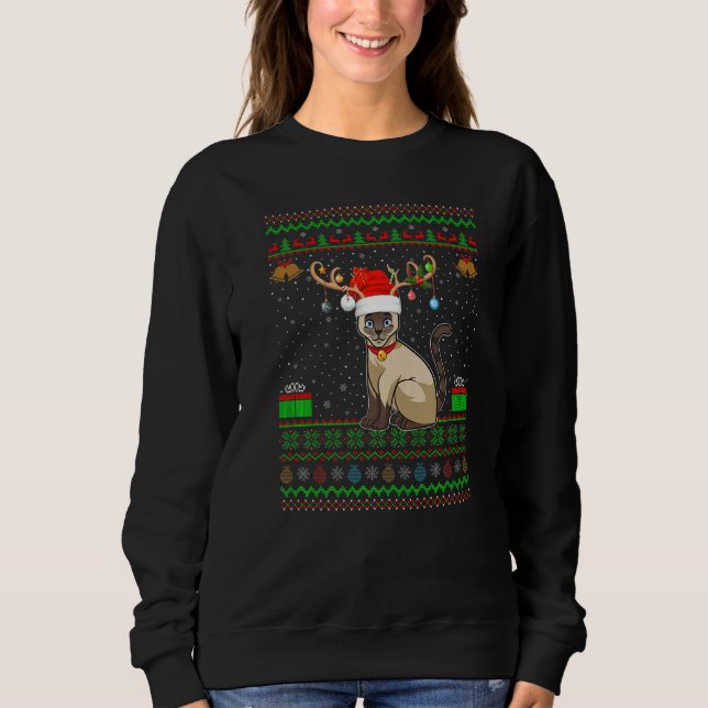 Reindeer Santa Hat Matching Ugly Siamese Cat Chris Sweatshirt (Front)