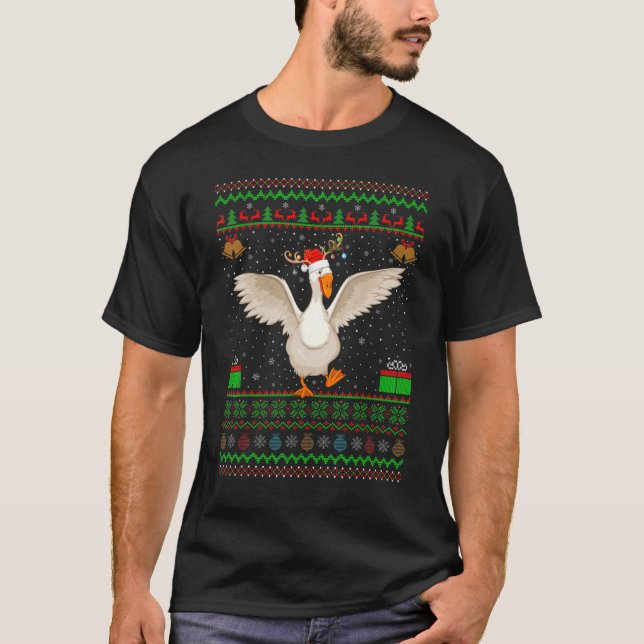 Reindeer Santa Hat Matching Ugly Swan Bird Christm T-Shirt (Front)