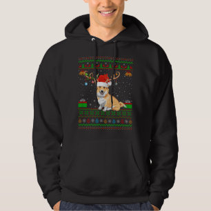 Reindeer Santa Hat Matching Ugly Welsh Corgi Chris Hoodie