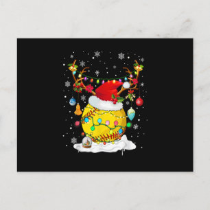 Reindeer & Santa Hat Softball Funny Softball Mum C Holiday Postcard