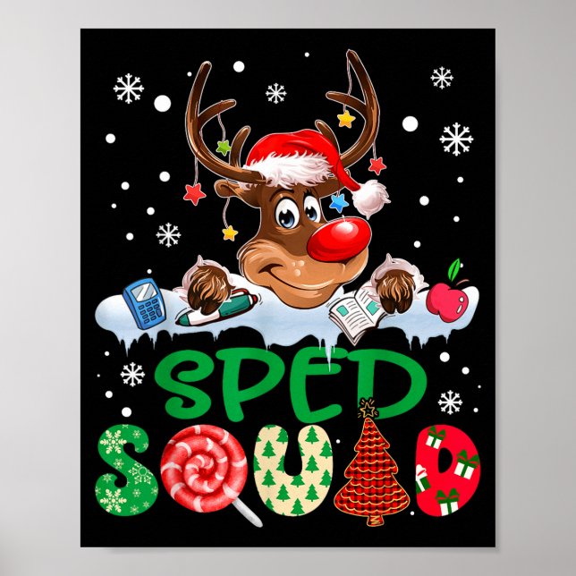 Reindeer Santa Hat Sped Squad Teacher Funny Christ Poster (Front)