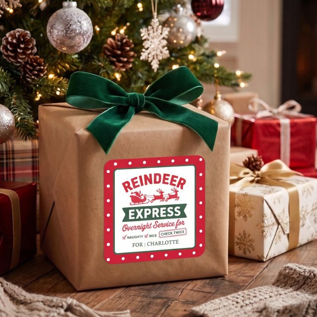 Reindeer Santa Sack Christmas Dotted Square Sticker (Creator Uploaded)