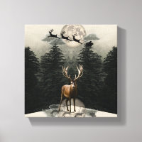 Reindeer & Santa Sleigh Christmas Canvas Wall Art
