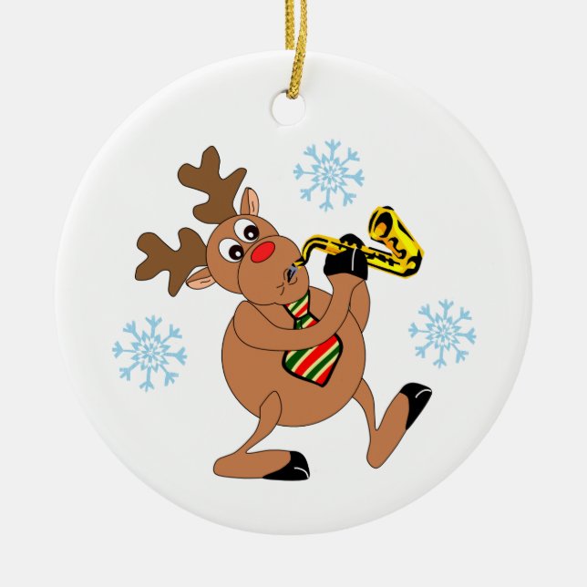 Reindeer Sax Player Ornament (Front)