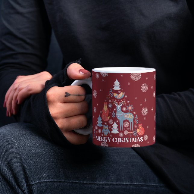 Reindeer Scandinavian Snowflake Tree Animal Red Coffee Mug (Creator Uploaded)