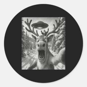 Reindeer Selfie With Alien Ufo Funny Cat For Men W Classic Round Sticker
