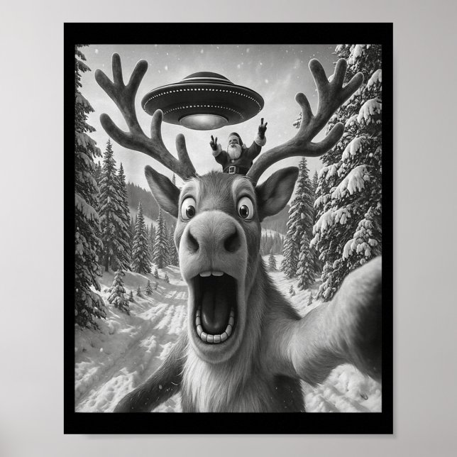 Reindeer Selfie With Alien Ufo Funny Cat For Men W Poster (Front)