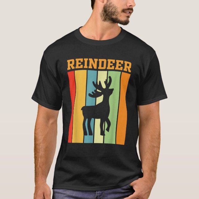 Reindeer Shadow silhouette in Retro Colours  T-Shirt (Front)