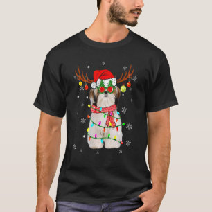 Reindeer Shih Tzu Dog Santa Hat Christmas T-Shirt