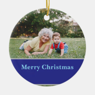 Reindeer Silhouette Christmas Greeting and Photo  Ceramic Tree Decoration