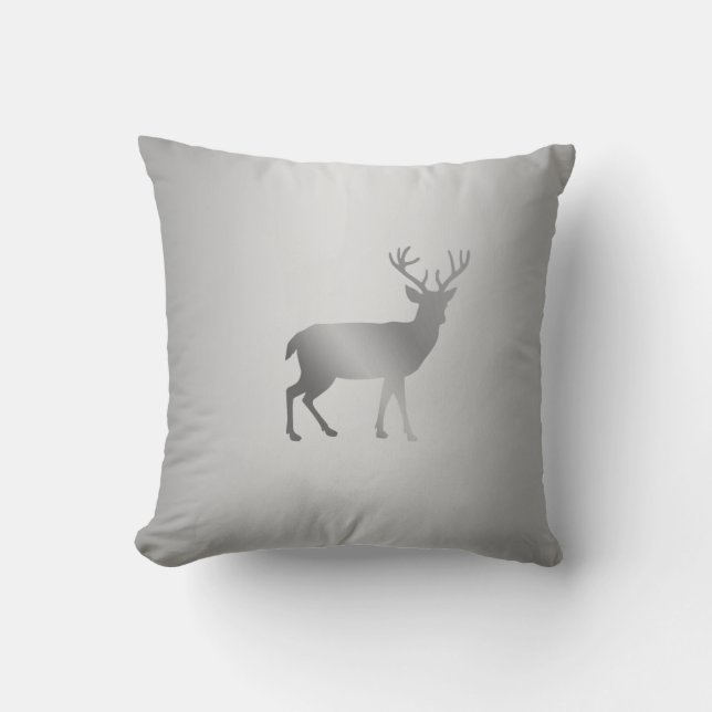 Reindeer silhouette on silver grey gradient cushion (Front)